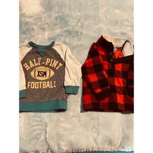 Carters Baby Boy 12M Sweatshirt & Plaid Fleece Pullover Bundle 2pc Red Grey